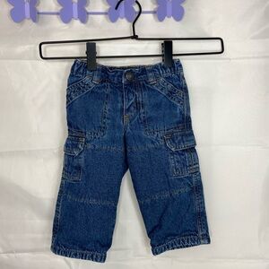 EUC Lands’ End baby unisex‎ medium wash blue denim cargo lined jeans 3-6 months